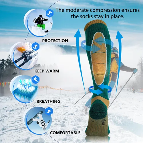 Miniatura 4 de Hylaea Calcetines de esquí de lana merina, calcetines de clima frío para snowboard, nieve, invierno, calcetines térmicos hasta la rodilla