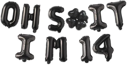 Globos de látex de 16 pulgadas con texto en inglés "Oh I'm 14" Black Hallo Fourteen Cheers to 14 Years Old Theme Decor for Man Woman Happy 14th
