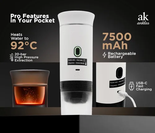 Miniatura 4 de Cafetera portátil 3 en 1 – Máquina de café espresso eléctrica para viajes – Compatible con café molido, cápsulas NS y DG – Cafetera de espresso