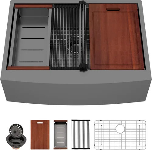 Sarlai Fregadero de cocina de 30 unidades color negro, 30 x 22 pulgadas, fregadero de cocina de 30 x 22 pulgadas, fregadero de cocina de acero Acero