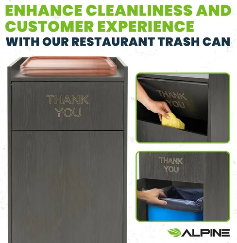 Miniatura 7 de Alpine Gabinete de Bote de Basura para Restaurante - Bote de Basura Comercial de 40 Galones, Receptáculo de Basura Interior con Soporte para Bandeja