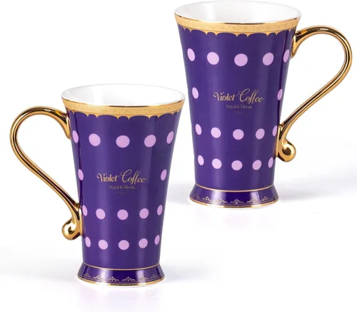 Miniatura 10 de KAMMAK Tazas de café de cerámica de 18 onzas de alto, juego de 2 tazas de té grandes con asa, tazas de té vintage, taza de capuchino para latte