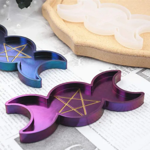 Miniatura 3 de Molde de resina de silicona con forma de estrella y luna, molde de fundición de resina epoxi, soporte para velas, plato de almacenamiento de joyas