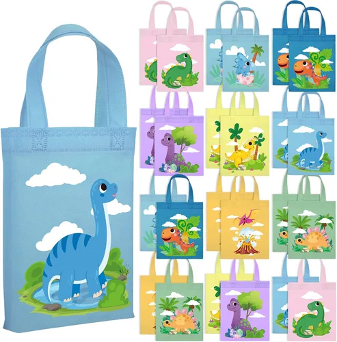 Ferraycle 24 piezas de bolsas de regalo para fiesta de dinosaurios con asas, suministros de fiesta de cumpleaños de dinosaurios, bolsas de regalo de