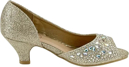 Miniatura 4 de Fifty Tops Tacones de gatito de moda para niñas, zapatos de vestir con diamantes de imitación brillantes para niños, sandalias de tacón bajo