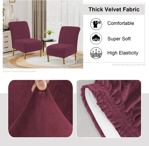 Miniatura 3 de Fundas decorativas de terciopelo para sillas sin brazos, de alta elasticidad, protector de muebles extraíble para sala de estar, comedor, hotel