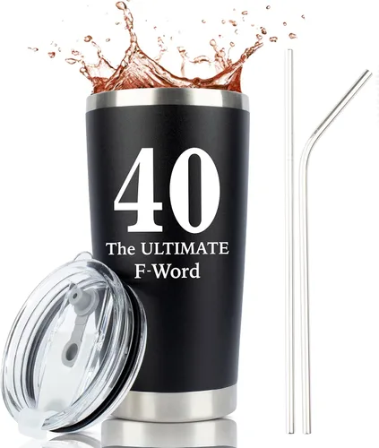 Regalos de 40 cumpleaños | 40 is the Ultimate F Word | Vaso de acero inoxidable de 20 onzas para hombres, mujeres, marido, esposa, regalo del día de