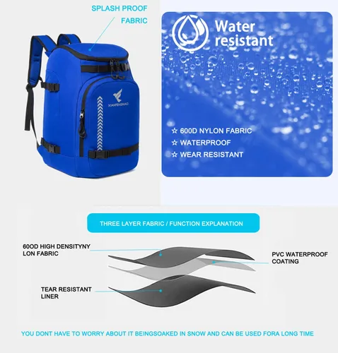 Miniatura 4 de Bolsa para botas de esquí, mochila de viaje de 50 l impermeable para botas de snowboard, casco de esquí, lentes de protección, guantes, esquís