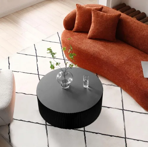 Miniatura 10 de LKTART Juego de 2 mesas anidadas de 31.5 pulgadas con formas redondas y media luna, juego de mesa auxiliar negra artesanal para sala de estar