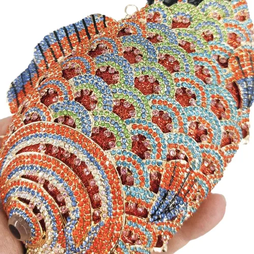 Miniatura 4 de Boutique De FGG Bolsos de mano con diamantes de imitación de pescado para mujer, bolsos formales de noche, bolso de graduación, boda, fiesta, bolsa