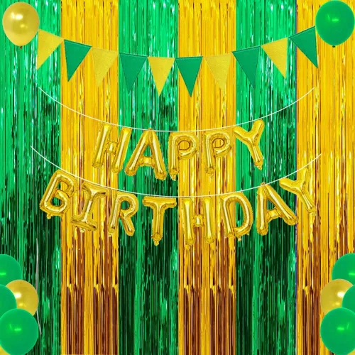 Miniatura 4 de Cortinas de flecos de papel de aluminio para decoración de fiesta de graduación 2026, telón de fondo para cabina de fotos de oro verde para San