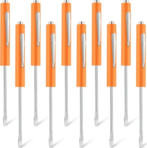 Miniatura 23 de Honoson 10 Piezas de Destornillador de Bolsillo Mini con Puntas y Clips de Bolsillo Magnéticos, Ranurados, Pequeños con Hoja de Cuchilla Única