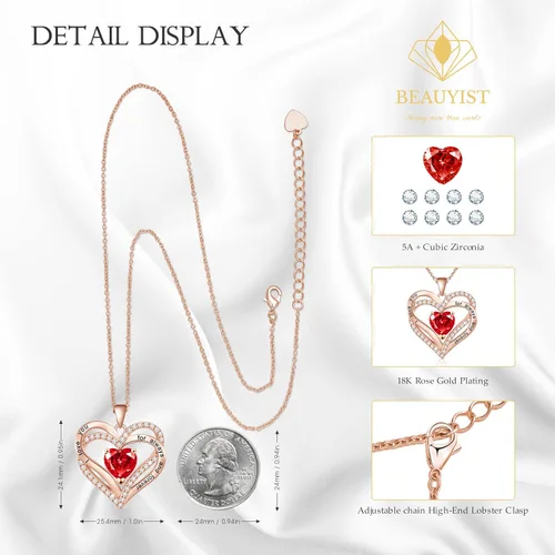 Miniatura 2 de Beauyist Birthstone Necklaces for Women & Girls, Love Heart Pendant Necklace Chains Jewelry Gifts, 5A Zirconia I Love You Necklace, Anniversary