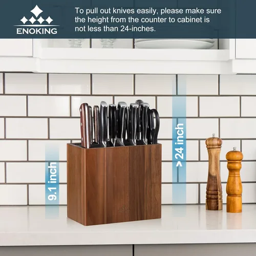 Miniatura 2 de ENOKING Portacuchillos XXL de Madera de Acacia – Bloque Universal Grande para Cuchillos con Ranuras de Protección de Cuchillas, Capacidad para Más