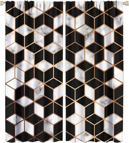 Miniatura 83 de Cortinas abstractas de mármol de lujo de lujo azul marino dorado a rayas con patrón de mármol estampado para dormitorio, sala de estar, cortinas