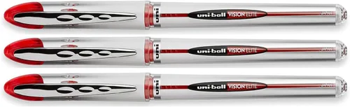 Uniball Vision Elite - Bolígrafo de bola rodante, color rojo, 3 bolígrafos por pedido 69023