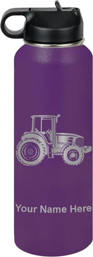 Miniatura 57 de LaserGram Botella de agua personalizada, tractor agrícola, acero inoxidable de doble pared aislada al vacío con popote superior, regalo grabado