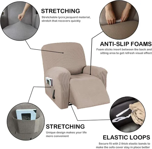Miniatura 2 de Funda para silla reclinable, mezcla de poliéster, suave, para sofá, fundas protectoras elásticas con parte inferior elástica, tela tejida jacquard