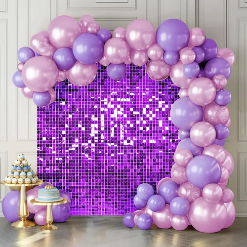 Miniatura 14 de Telón de fondo de pared brillante color rosa intenso, 12 piezas de lentejuelas cuadradas brillantes decoración de fondo de pared para fiesta