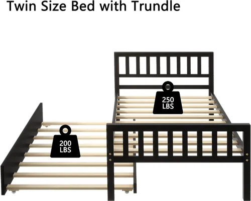 Miniatura 5 de Dolonm Cama de plataforma individual con nido, marco de cama de madera maciza con cabecero, estribo para adolescentes, niños y niñas, no necesita