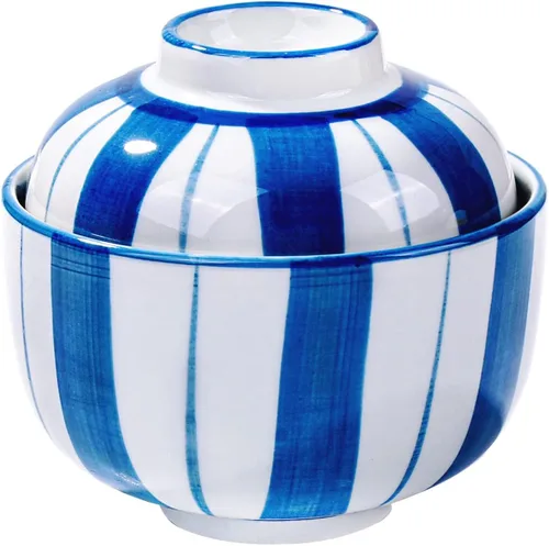 Tazón de sopa con tapa, tazón de microondas de 7.7 onzas con tapa, cuenco japonés con tapa para sopa (azul)