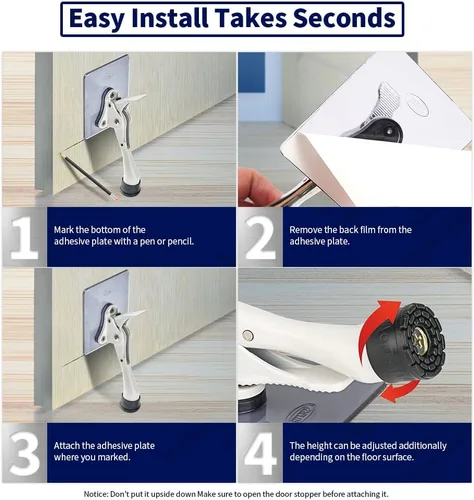 Miniatura 5 de HOME&I Tope de puerta abatible de 4 pulgadas con placa de montaje autoadhesiva grande, tope de puerta ajustable resistente, soporte de puerta