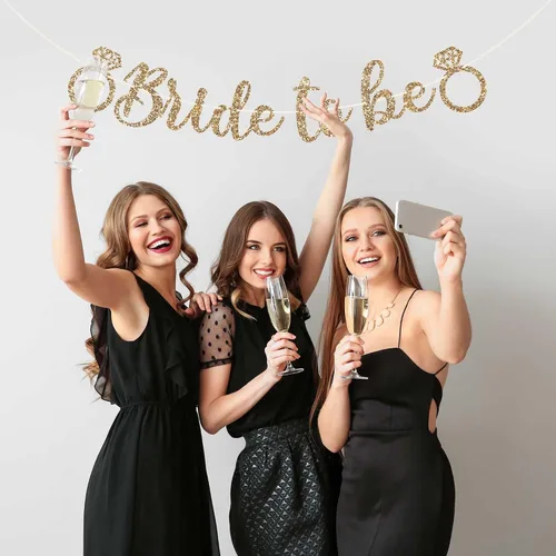 Miniatura 7 de Cartel pre-encordado de la novia para ser – No DIY – Cartel de despedida de soltera con purpurina dorada en escritura – Guirnalda preencordada