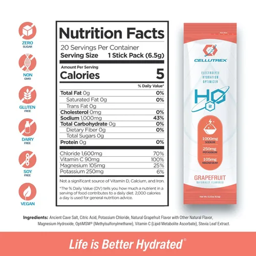 Miniatura 2 de Cellutrex® H2O Electrolytes - Pomelo Mezcla de bebida en polvo de electrolitos sin azúcar Sal natural, electrolitos sin OMG para entrenamientos
