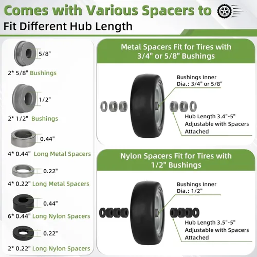 Miniatura 4 de 2 neumáticos para cortacésped de 11x4.00-5 pulgadas libres de pinchazos, buje de 3/4" 5/8" 1/2", cubo centrado de 3.4"-4"-4.5"-5", neumático