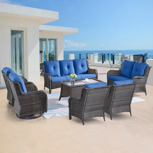Miniatura 26 de Belord Juego de muebles de exterior, sillas de mimbre para patio, muebles de ratán de 3 piezas con mesa auxiliar, juegos de sillas bistró de patio