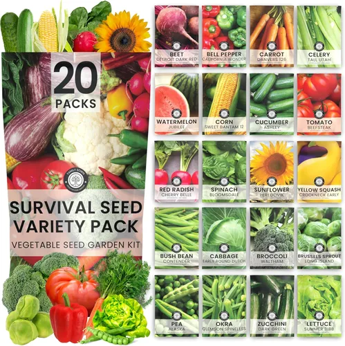20 paquetes de semillas de verduras | Paquete variado de supervivencia | Temporada 2026 | Verduras, hierbas y frutas empaquetadas individualmente |