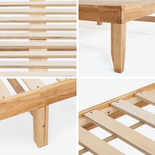 Miniatura 6 de Marco de cama de madera de goma tamaño Queen con almacenamiento para dormitorio, marco de cama resistente con soporte de listones de madera maciza