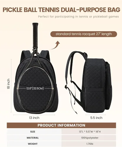 Miniatura 3 de Sucipi Bolsas de tenis para mujeres, Mochila bolsa acolchada para raqueta de tenis para raqueta de tenis, palas de pickleball, bádminton Negro