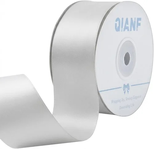QIANF Cinta plateada de satén de doble cara de 1-1/2 pulgadas para envolver regalos, lazos para el pelo, hacer cintas para el cabello, bandas de