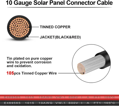 Miniatura 2 de iGreely Cable conector de panel solar de 2 pies, adaptador SAE de 10 AWG a macho y hembra, cable de extensión fotovoltaica para panel solar
