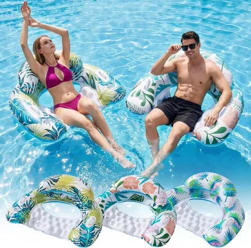 OKSUWATER - Paquete de 3 flotadores de piscina para adultos, flotadores de piscina con dos portavasos y asas, flotadores inflables de piscina,