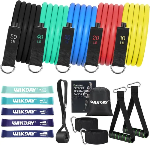 Miniatura 16 de WIKDAY Exercise Resistance Bands with Handles for Working Out Workout Bands Set with Door Anchor for Physical Therapy, Yoga, Pilates