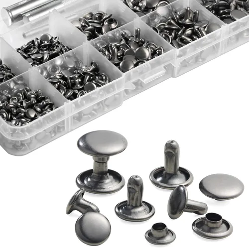 Miniatura 4 de YORANYO Juego de 340 remaches de cuero de tamaño mixto - Remaches de doble tapa para ropa, zapatos, bolsos, cinturones - Metal de color gris acero