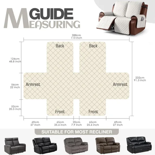 Miniatura 7 de KinCam Funda impermeable para sofá biplaza reclinable, funda antideslizante para sofá reclinable de 2 asientos, funda de sofá reclinable, protector