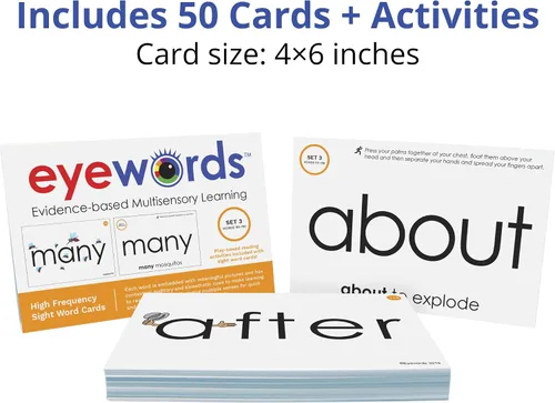 Miniatura 2 de Juego de 3 tarjetas flash multisensoriales con palabras de vista y fonética, juego 3 (palabras de alta frecuencia 101-150) - aprendizaje