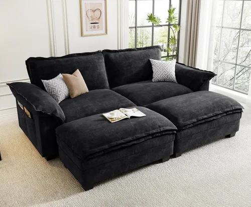 Miniatura 16 de KKL Sofá Seccional Modular de 89 Pulgadas, Sofá de Amor de 2 Asientos Sofá Nube con Asiento Profundo, Sofás Seccionales de Chenilla para Sala