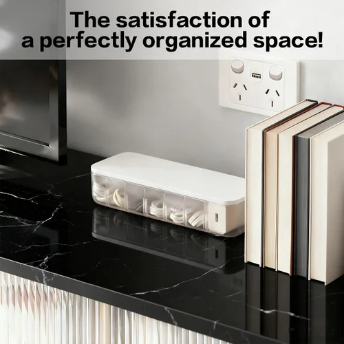 Miniatura 8 de Caja organizadora de cables con 7 bridas para cables, paquete de 2 cajas de almacenamiento de gestión de cables de escritorio con tapa, 7