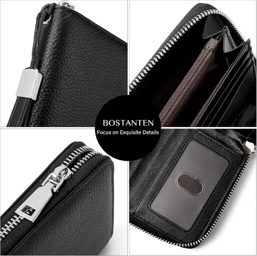 Miniatura 4 de BOSTANTEN - Carteras de cuero para mujer bloqueo de identificación por radio frecuencia RFID cierre de cremallera alrededor tarjetero cartera