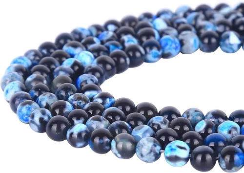 63 cuentas de piedra sueltas de ágata de fuego azul natural natural de 0.236 pulgadas (0.236 in) para fabricación de joyas de 15.5 pulgadas, 1 hebra