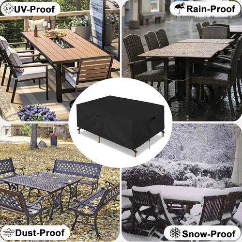 Miniatura 7 de OutdoorLines Juego de fundas impermeables para muebles de mesa de patio al aire libre, funda rectangular para sofá exterior, resistente a la Negro
