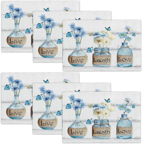 Miniatura 19 de Juego de 4 manteles individuales con diseño de flores y rosas, manteles individuales lavables para decoración del hogar, fiesta, interior, cocina
