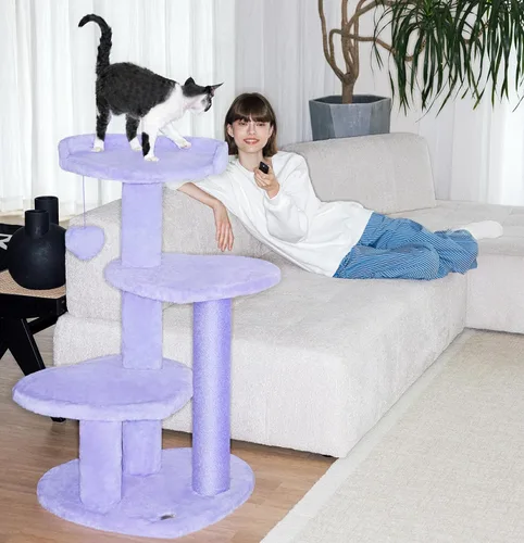 Miniatura 10 de VETRESKA - Árbol para gatos de 39.8 pulgadas, torre para gatos de varios niveles con plataforma, postes de rascar de sisal con juguete de flor