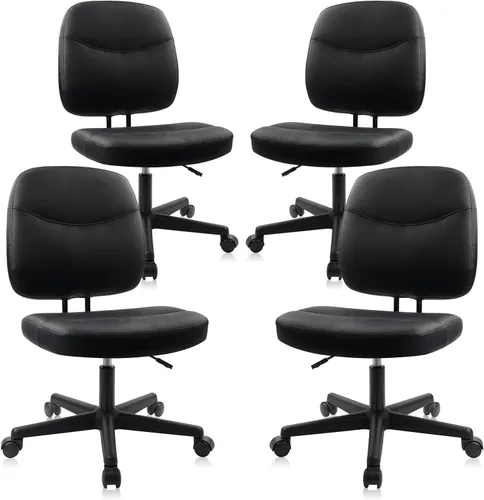 Miniatura 32 de CLATINA Silla de oficina en casa, sin brazos, con ruedas, ergonómica, de cuero, con respaldo bajo, altura ajustable, giratoria de 360°, silla
