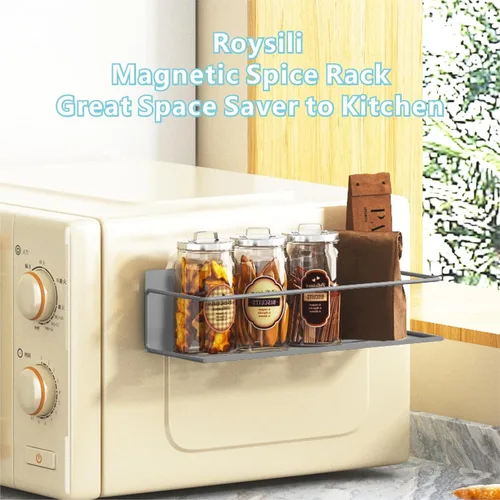 Miniatura 7 de Estante magnético para especias para refrigerador, estante magnético que ahorra espacio para nevera, paquete de 4 unidades, con soporte magnético