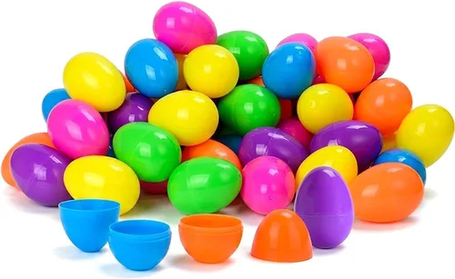 50 huevos de Pascua de plástico de 2.52 pulgadas, huevos de Pascua de plástico rellenables, 6 colores para juegos de caza de fiestas